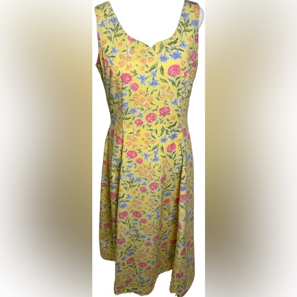 Vintage Herman Geist Size 6 Yellow Floral Print Sleeveless Cotton Dress - Picture 2 of 8